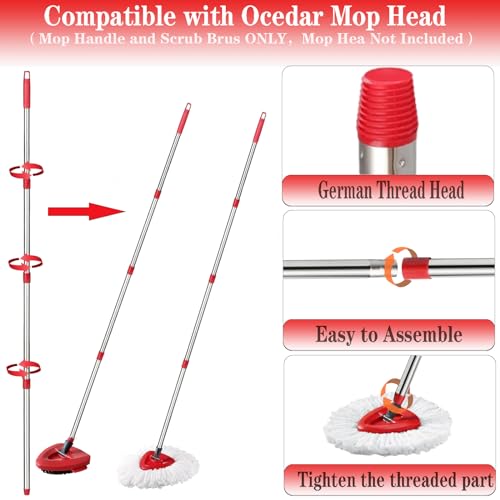 Spin Mop Replacement Handle and Mop Base Replacements for OCeda EasyWring 1-Tank Spin Mop System,4-Section Iron Mop Handle 30-58in and 1 Mop Base and 1 Scrub Brush Cover Set Combo, Red - color: Red, size: Handle + 1 Scrub Brush + 1 Base