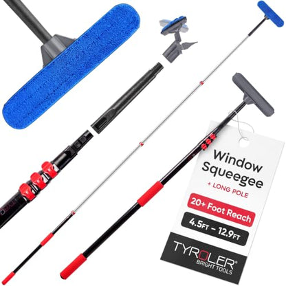 20 Feet High Reach Professional Window Squeegee with Extension Pole | 5-13ft Squeegee for Windows Cleaning | Outdoor Window Cleaner Tool, Windows Washing Kit with Extension Pole | Window Cleaning Kit - size: 12.9 feet