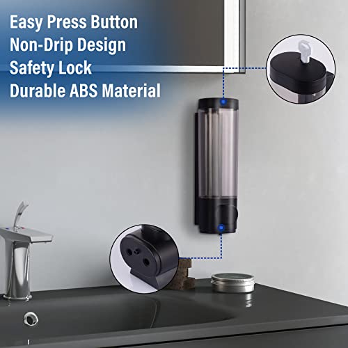 300ml Soap Dispenser Wall Mount, Manual Hand Shampoo Shower Gel Dispenser Lotion Container for Bathroom Kitchen, 1 Chamber Shampoo and Conditioner Dispenser Black