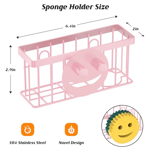 MURLONG Sponge Holder Smiley Face,Sink Caddy,Sink Organizer with 2 Suction Cups/1 Adhesive Strips,Designed for Sponge,Soap,Dish Brush,Scrubber - Pink - color: Pink