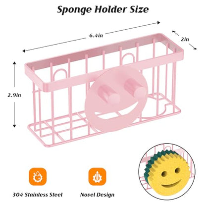 MURLONG Sponge Holder Smiley Face,Sink Caddy,Sink Organizer with 2 Suction Cups/1 Adhesive Strips,Designed for Sponge,Soap,Dish Brush,Scrubber - Pink - color: Pink