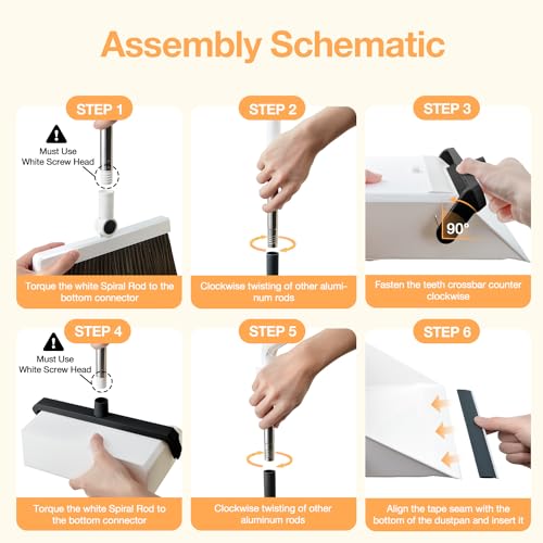 Broom with Dustpan Combo Set,UOEOS One-Sweep Clean,Pet Hair Removal Broom with Self-Cleaning Double-Layer Teeth,High Density Broom and Windproof Dustpan for Indoor&Outdoor - color: Black