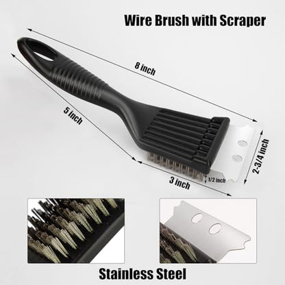 Wire Brush with Scraper for Paint Removal Rust Cleaning 2-Pack Versatile Stainless Steel Bristle Brush for Cleaning Grill Stains Welds Moss and More