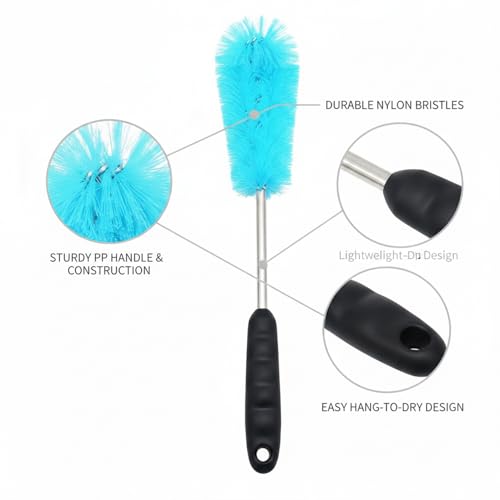 Long Handle Bottle Cleaning Brush for Narrow Neck Containers, Durable Nylon Bristles, Blue - size: 14.96 x 2.36 x 2.76 in