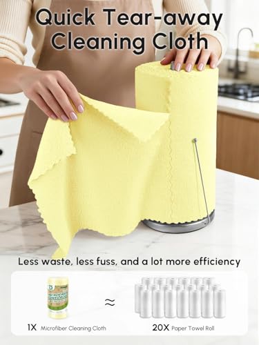 Microfiber Cleaning Cloths Roll, 75 Pack Tear Away Microfiber Towels Roll, 12" x 12" Lint Free Rags, Reusable Cleaning Cloths, Washable, Scratch Free,Ultra Absorbent Dish Rags(Yellow) - color: Yellow, size: 75 pack