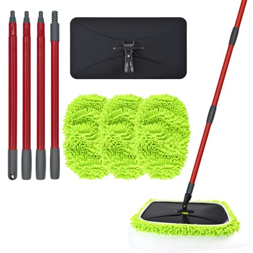 Mops for Floor Cleaning, Dust Mop for Hardwood Floors, Extra Large Floor Mop with Extendable Handle and 3 Reusable Chenille Mop Pads, Flat Dust Mops for Hardwood, Marble, Vinyl, Tile Floors Cleaning