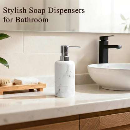 YMXYJM Resin Soap Dispenser Sets, 2 Pcs Heavy Lotion Dispensers,10.8oz Refillable Liquid Soap Dispensers with Rust-Proof Pump for Bathroom Countertop or Kitchen, Artificial Marble White - color: White