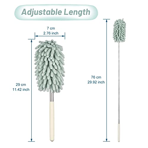 Green Retractable Microfiber Duster for Cleaning Extendable Washable Hand Duster Feather Duster Cleaning Tool for Cleaning Office, Car, Window, Computer, Air Condition - color: Green