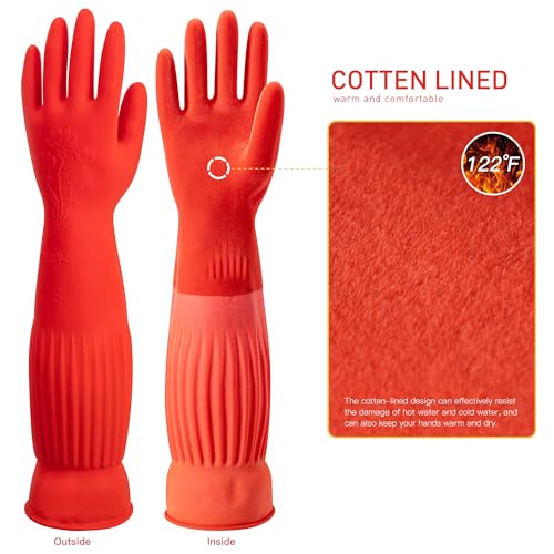 ThxToms Rubber Dishwashing Cleaning Gloves (2-Pair) - Soft Fleece Lining, Reusable, Waterproof with Extra-Long Cuff & Non-Slip Grip for Household & Kitchen Use - Medium - size: Medium (Pack of 4)