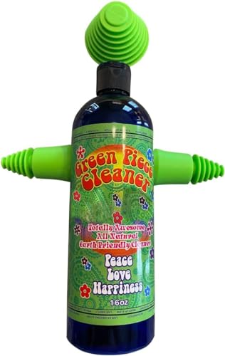 Green Piece® Glass Cleaner 16 oz Bottle with Set of 3 Silicone Plugs (Made in USA) - Excellent for Scent Proofing and Cleaning - style: 16 Fl Oz + Three Green Magnetic Scrubbers