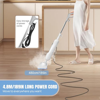 Steam Mop Cleaner 15000W with 13.5oz Water Tank, 16ft Long Power Cable, 2 Replacement Steam Mop Pads, Electric Power Floor Steamers for Hard Floors, Marble, Stone, Hardwood, Tile, Laminate