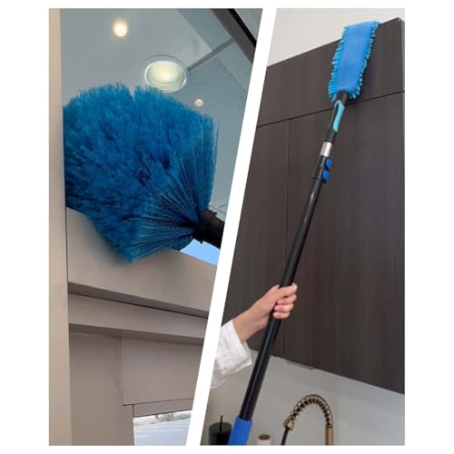20 Foot Painted Wall Cleaner Mop with 12 Ft Heavy Duty Extension Pole, 3-in-1 High Ceiling Cleaning Tool with 4 Microfiber Chenille Pad, Cobweb Duster, Fan, Baseboard, Window Squeegee Kit (12ft) - size: 12ft