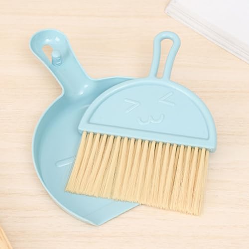 Mini Broom Dustpan Set Plastic Handheld Brush Smile Face Design for Tabletop Office Keyboard Dust Blue, Soft Keys, 90g Lightweight Portable for Desktop Home Car - color: Blue