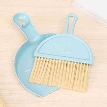 Mini Broom Dustpan Set Plastic Handheld Brush Smile Face Design for Tabletop Office Keyboard Dust Blue, Soft Keys, 90g Lightweight Portable for Desktop Home Car - color: Blue