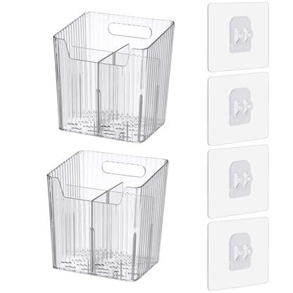 Set Of 2 Storage Organizer Bins Wall Mounted Shower Caddy, Bathroom shelves Stackable Clear Plastic Toothbrush Holder Adhesive Hanging Bin for Bathroom, Kitchen, Cabinet, Shower BPA Free Small (Clear) - color: Clear-4.33x3.54x4.53in