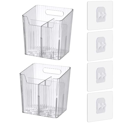 Set Of 2 Storage Organizer Bins Wall Mounted Shower Caddy, Bathroom shelves Stackable Clear Plastic Toothbrush Holder Adhesive Hanging Bin for Bathroom, Kitchen, Cabinet, Shower BPA Free Small (Clear) - color: Clear-4.33x3.54x4.53in