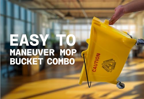 Mop Bucket 25 Quart | Side Press Wringer | 4 Wheels 2" | Yellow