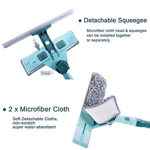 3 in 1 U Shaped Window Cleaning Tool Kit, 4 Piece Set, Blue, Double Sided, Plastic Blade, 22 inches, 131.7 cm, Aluminum Handle, Cleaning Squeegees