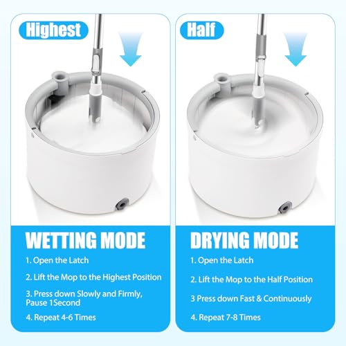 Mop and Bucket Set, Spin Mop Bucket with Separate Dirty/Clean Water System, Self-Wringing Square Mops for Floor/Wall Cleaning with 3 Microfiber Pads