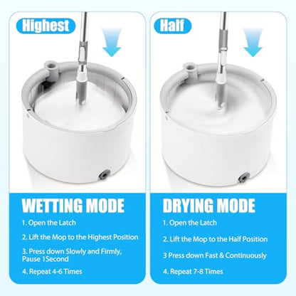 Mop and Bucket Set, Spin Mop Bucket with Separate Dirty/Clean Water System, Self-Wringing Square Mops for Floor/Wall Cleaning with 3 Microfiber Pads