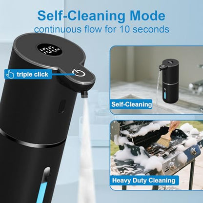 OHIFAST Automatic Foaming Soap Dispenser Touchless, USB Rechargeable Smart Hand Soap Dispenser, 6-Level Adjustable, 12.8oz/380mL, Compatible with Thick Thin Dish Soap for Bathroom Kitchen-Black - color: Black, style: Foam