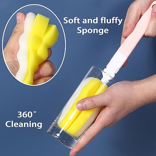 INVODA 4PCS Bottle Brush Long Handle Cup Cleaner Brush Sponge Bottle Scrubber Detachable Handle Portable Sponge Cleaning Brush for Baby Bottle Dishwashing Kitchen Clean Glasses Mugs (4 PCS) - color: Yellow Sponge Brush 4pcs
