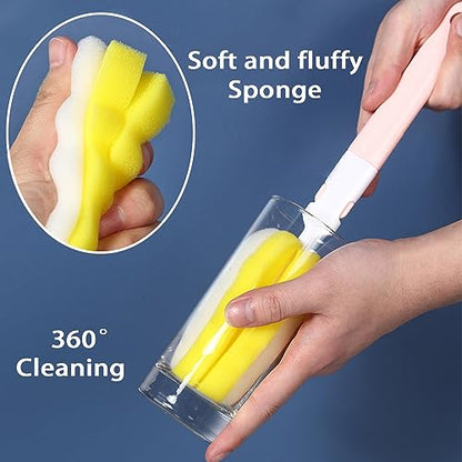 4PCS Baby Bottle Brush Set - Milk Bottle & Nipple Cleaner with 4 Detachable Portable Scrubber Brushes - color: 4 Yellow Brush+4 Nipple Brush