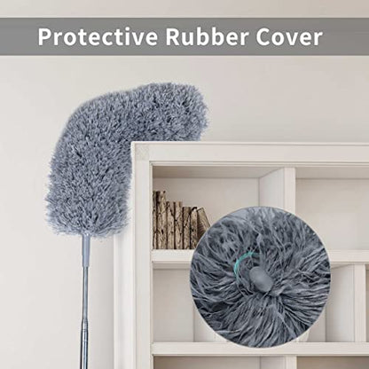 BOOMJOY Microfiber Feather Duster with 100 inches Extension Pole, Dusters for Cleaning High Ceiling, Fan, Blinds, Furniture, Dark Grey - color: Dark Grey