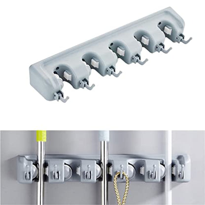 LIFKOME Waterproof Wall Broom Holder Sturdy Mop Brush Hanger Non-slip Design 5 Positions 6 Hooks for Home Use - color: Light Grey