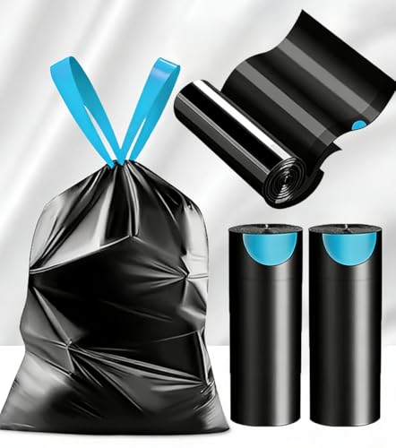 54 Count Drawstring Trash Bags, 3-4 Gallon Unscented Kitchen Garbage Bags, 2.4 Mil Extra Thick & Leak-Proof, Easy Tie Cinch, Perfect for Kitchen Bathroom Office Bin 13-22 Liter (40 * 45cm, Black) - size: 1 Count (Pack of 54), style: 40x45cm