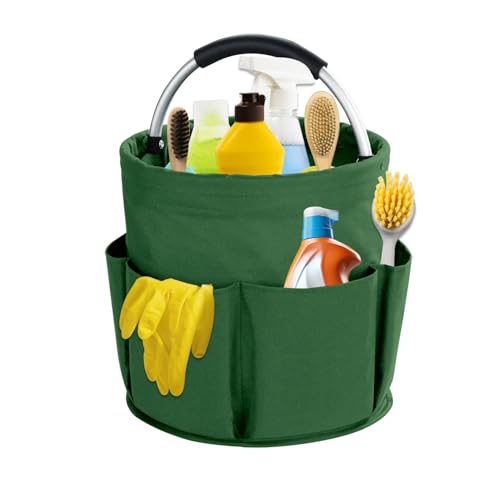 17L Cleaning Caddy with Handle, Cleaning Supplies Organizer, Foldable Storage Basket, Cleaning Supply Caddy, Portable Multi Cleaning Bucket Bag for Home, Garden (Green) - color: Green