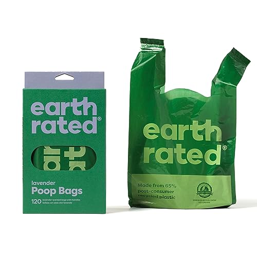 Earth Rated Dog Poop Bags with Handles, Extra Wide, Easy Tie and Guaranteed Leakproof, Lavender Scented, 120 Handle Bags - size: 120 Handle Bags (Box), style: Lavender