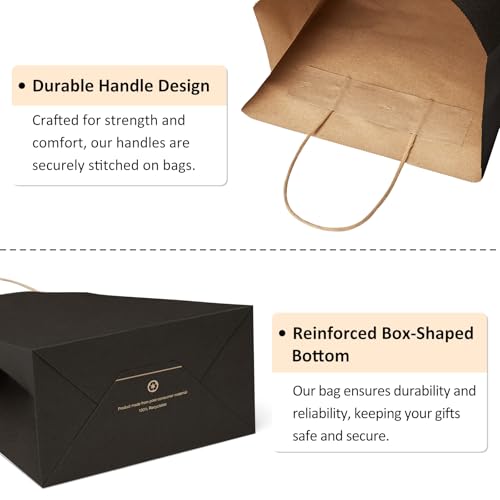 BagDream Gift Bags 10x5x13 Kraft Paper Gift Bags with handles Bulk 50Pcs Paper Shopping Bags, Retail Merchandise Bags, Party Favor Bags, Black Large Gift Bags 100% Recycled Paper Bags Sacks - color: Black