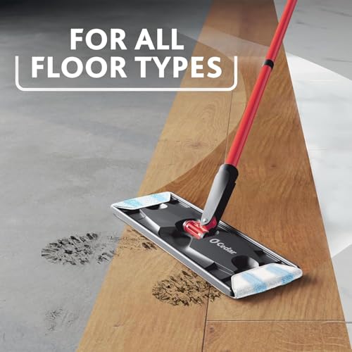 O-Cedar H2prO Flat Mop System with 1 Mop Head Refill | Quick Cleaning Tool | Clean with Clean Water | Machine Washable Reusable Microfiber Mop Pad | Safe on Wood Floors, Vinyl, Tile, Baseboards, Walls - size: H2prO + 1 Refill