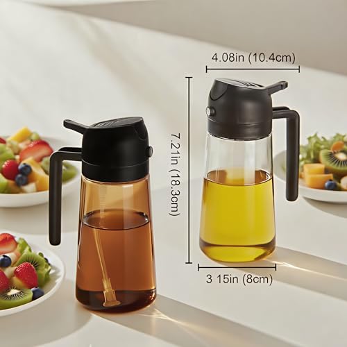 2 in 1 Oil Sprayer for Cooking, Oil Dispenser for Kitchen Gadgets, 16oz/470ml Premium Food-Grade Oil Bottle, for Salad, Air Fryer, BBQ (Transparent) - color: Transparent Glass/Black Cap