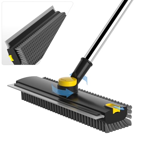 Scrub Brush with Long Handle, Floor Scrub Brush Squeegee Broom for Cleaning, 3 in 1 Shower Scrubber Floor Broom Squeegee for Concrete Tile Wall Deck Patio Special Black - color: Black