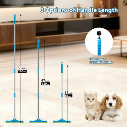 Premium Stainless Steel Pet Hair Removal Carpet Rake | Reusable Adjustable Pet Fur De-Shedding Tool for Carpets, Rugs, Upholstery & Auto Mats | Long Extendable Handle, Heavy-Duty Construction (Blue) - color: Blue