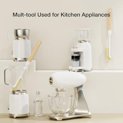 Cleaning Brush, Diveotree Hard Bristle Brush for Deep Cleaning Grout, Sink, Cup, Teapot, Bottle, Blender, Multi-Purpose Brush wih Long Handle for Kitchen (White) - color: White