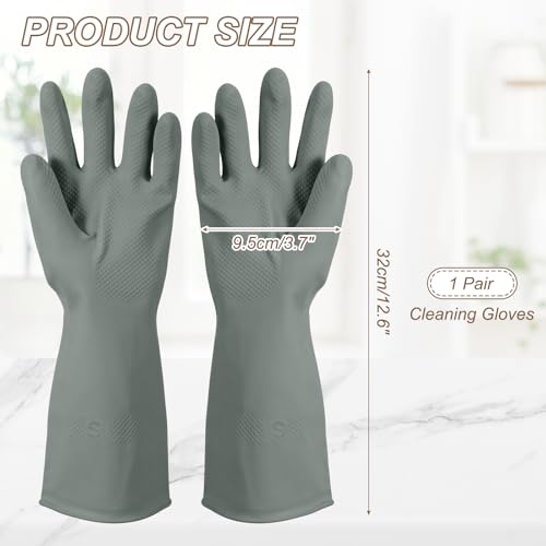 uxcell Rubber Cleaning Gloves, Reusable Household Dishwashing Long Rubber Gloves with Non-slip Grip - color: Grey, size: Medium
