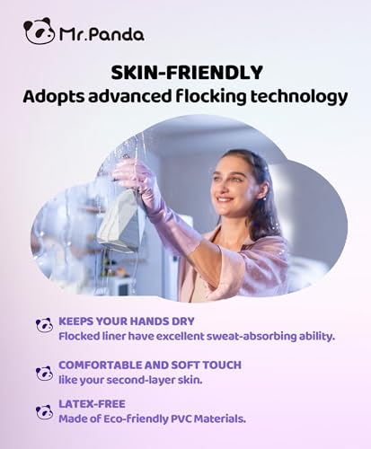 Mr.Panda Skin-Friendly Flocked Cotton Liner Cleaning Gloves Medium, Reusable Dishwashing Gloves for Washing Dishes, Kitchen, Shimmering Pink - size: Medium (Pack of 1)