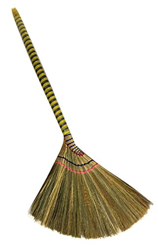 Choi Bong Co Vietnam Hand Made Straw Soft Broom with Colored Handle 12" Head Width, 40" Overall Length -1pc