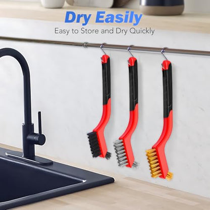 Wire Brush Set, 6 Pcs Brass/Stainless Steel/Nylon Wire Brushes for Cleaning with Curved Handle Grip for Rust Removal, Dirt, Paint Scrubbing - style: Red-6pcs