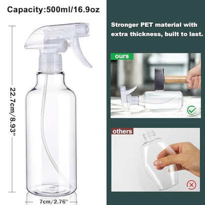 Spray Bottles Plastic Spray Bottle for Hair Mist/Stream Heavy Duty Empty Spray Bottles for Cleaning Solutions, Plants, Cooking (16.9oz-Clear+nozzle) - color: 16.9oz-Clear+nozzle