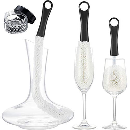 Boao 3 Pcs Decanter Cleaning Brush Wine Glass Decanter Flexible Bottle Brush Set with Cleaning Beads Household Tools for Bottle Goblets Glasses Cups(Black) - color: Black