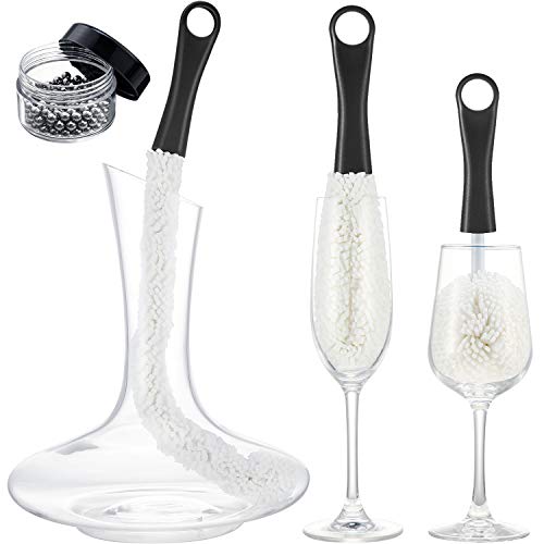Boao 3 Pcs Decanter Cleaning Brush Wine Glass Decanter Flexible Bottle Brush Set with Cleaning Beads Household Tools for Bottle Goblets Glasses Cups(Black) - color: Black