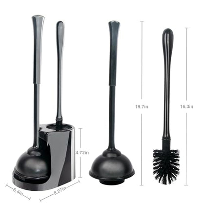 CELOX 2 Sets Black Toilet Brush and Plunger Set for Bathroom Heavy Duty - color: Shiny-black