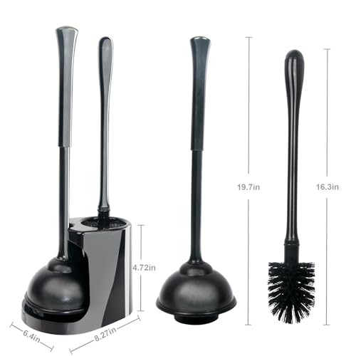 CELOX Black Toilet Plunger and Brush Set with Holder for Bathroom, 1 Set,Silver-Black - color: Silver-black