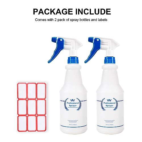 Plastic Spray Bottle, Empty Spray Bottles (2 Pack 24 Oz), All-Purpose Sprayer for Cleaning Solutions, Hair Spray, Bleach, Planting, BBQ, Mist & Stream Water Spraying Bottle with Adjustable Nozzle - size: 2-Pack