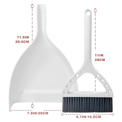 Mini Broom and Dustpan Set Small Dust pan and Brush Set Perfect for Desk Office Camping Dorm RV Essentials (White) - color: White