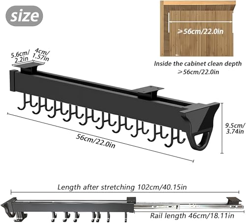Pull Out Broom Holder, Multifunctional Slide Broom and Mop Organizer/Storage, Hanging Garage Storage Rack for Kitchen/Closet/Home/Cupboard/Wardrobe(22.04in-20 Hook) - size: 22.04in-20 hook
